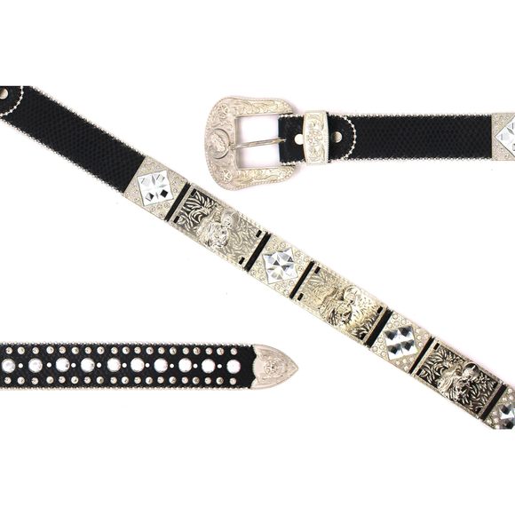 Genuine Leather Belt Rodeo Women & Cowboy Big Rhinestone With Engraved Buckle🧐 - Picture 5 of 7